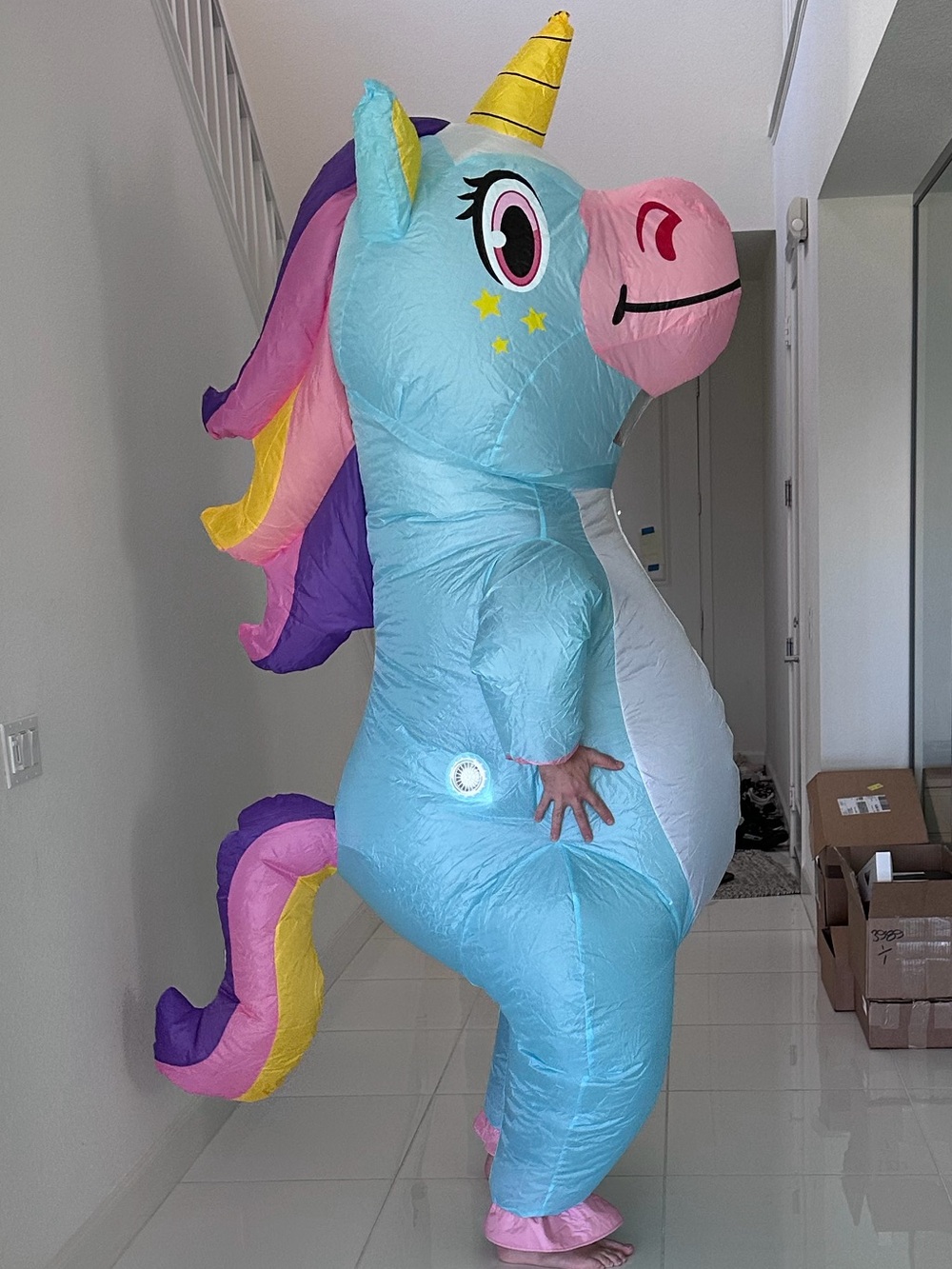 Adult Inflatable Unicorn Costume - Light Blue. 8ft